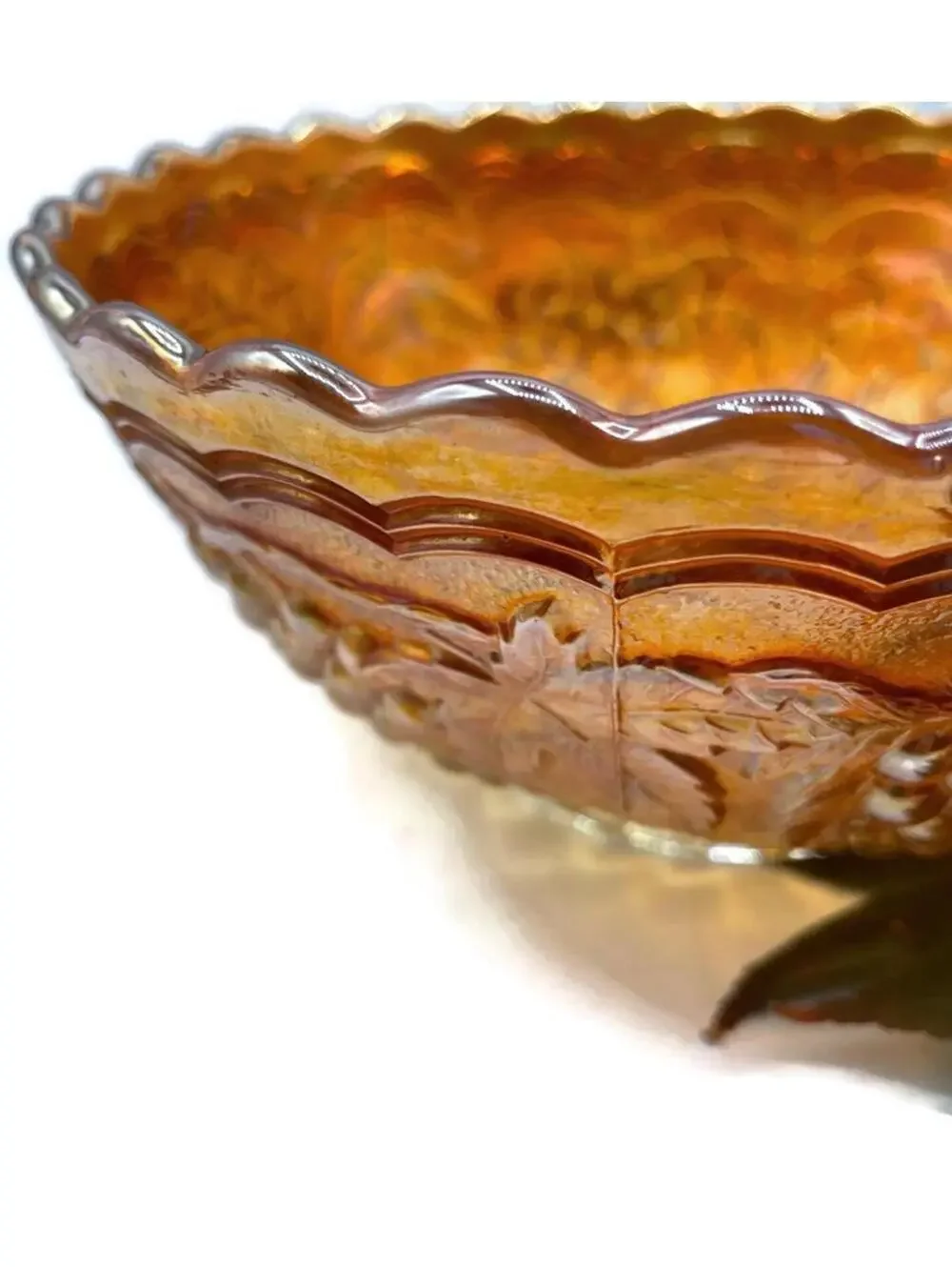 1920s Imperial Carnival Glass Bowl: Marigold Grapes & Leaves, Autumn Decor